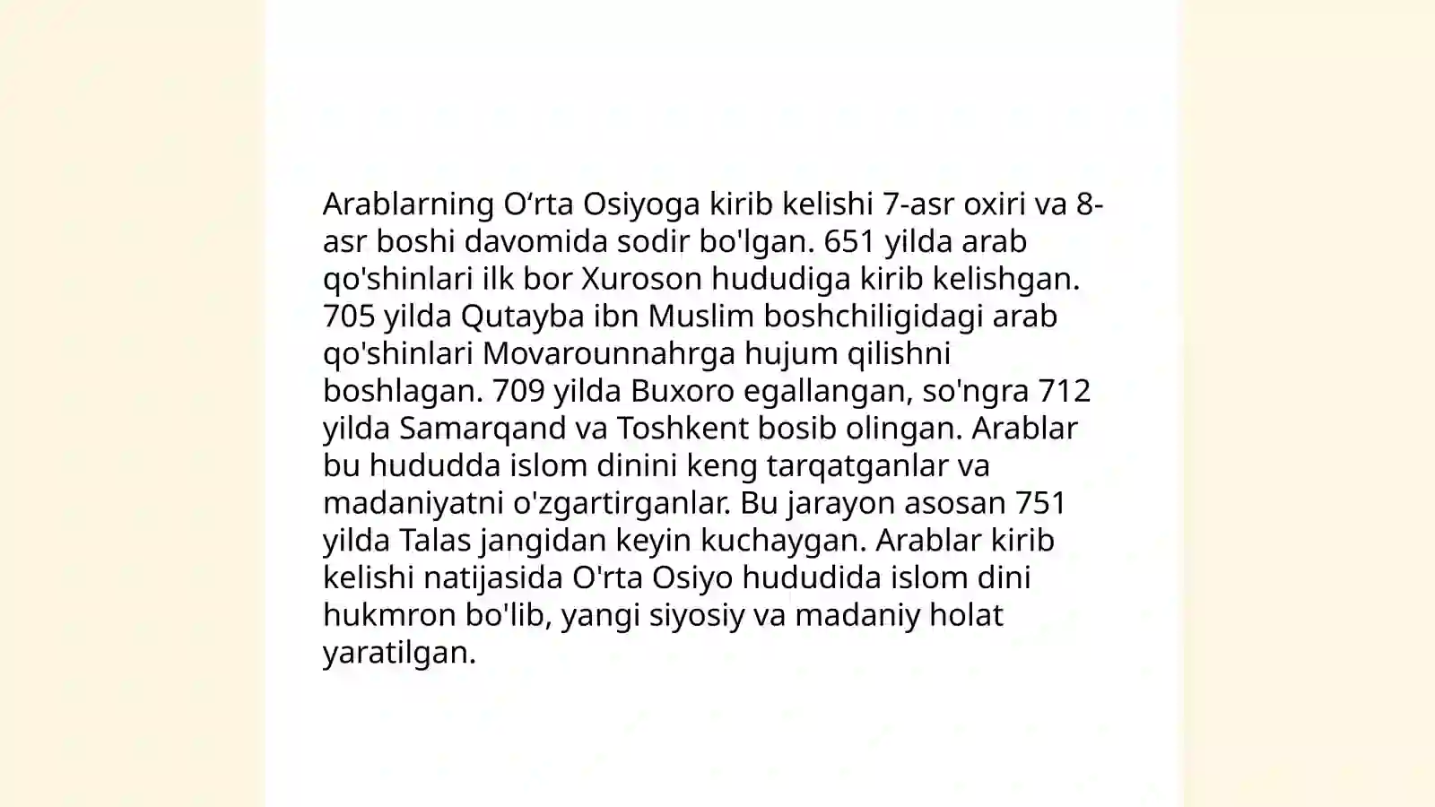 Arablarning Oʻrta Osiyoga kirib kelishi 3