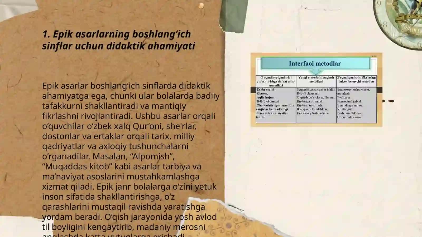 Boshlang‘ich sinflarda epik asarlar ustida ishlash darslarini kuzatish va didaktik materiallarning ahamiyatini tahlil qilish 3