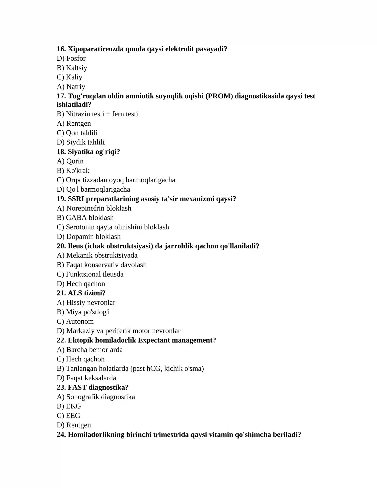 Tibbiyot bilim testi 3