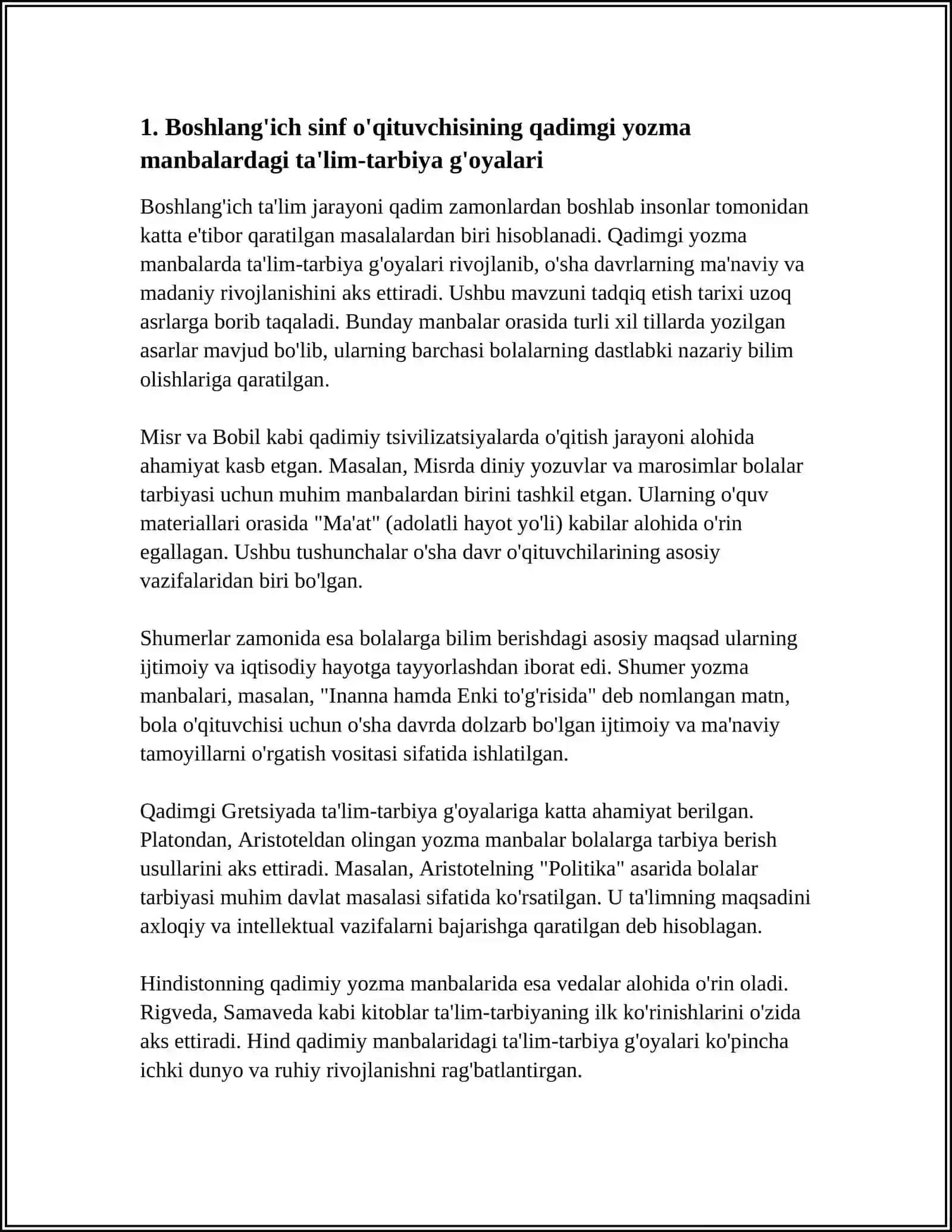 BOSHLANG'ICH SINF O'QITUVCHISI ENG QADIMGI YOZMA IJODKORLIKLARDA TA'LIM TARBIYA MASALALARI 3