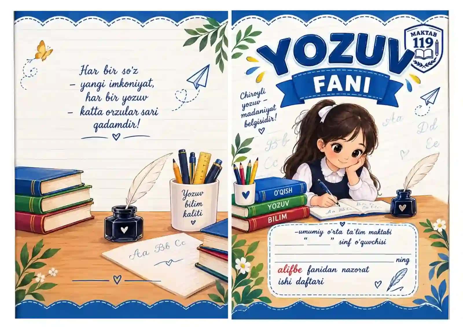 Boshlangʻich sinf uchun daftar usti muqovasi 3