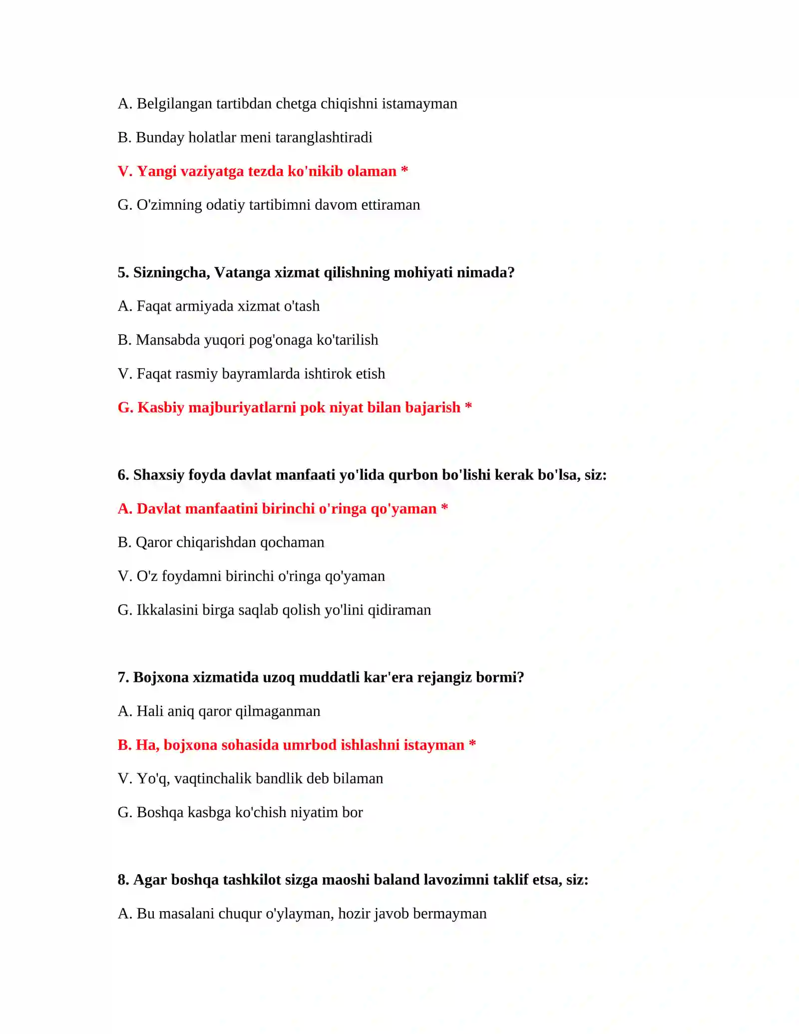 Bojxona test savollari online 3