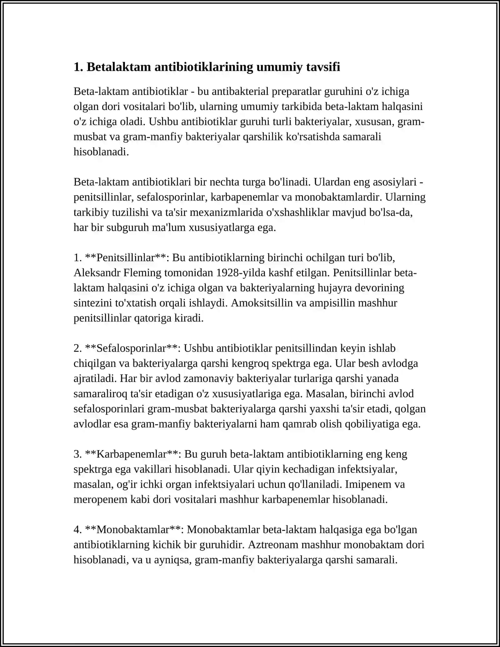 BETALAKTAM ANTIBIOTIKLAR - PENITSILLINIAR VA SEFOLOSPARINLARING TUZILISHI,URUVCHANLIGI,CHINLIGI, REAKSIYALARI 3