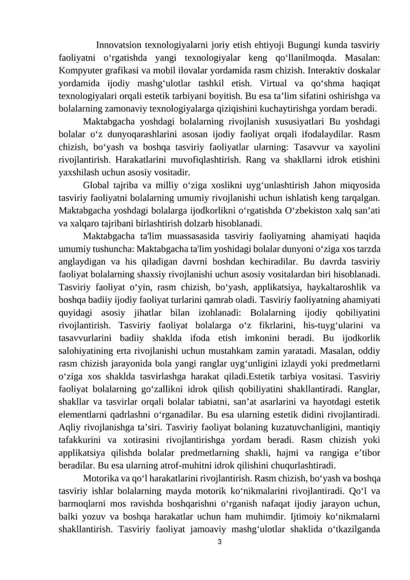 Tasviriy faoliyatning maktabgacha yoshdagi bolalar rivojlanishidagi o‘rni 3