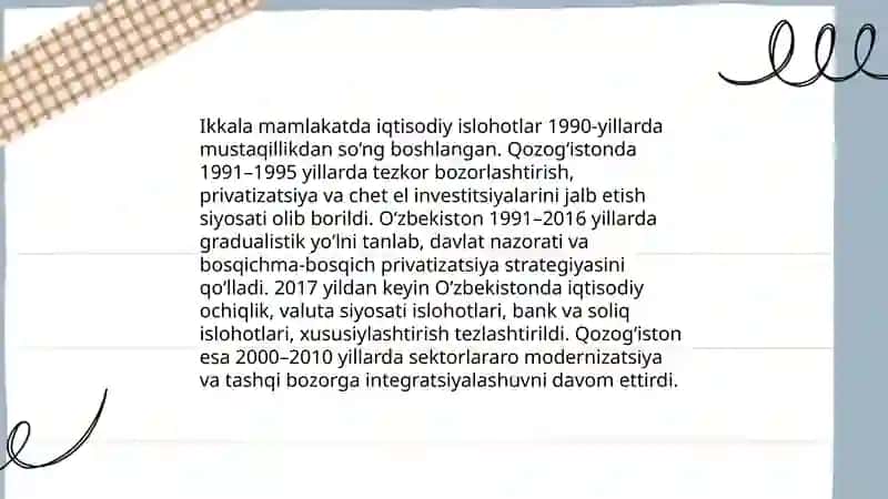 Oʻzbekiston va Qozogʻistonning bozor iqtisodiyotiga oʻtishi va rivojlanishi 3