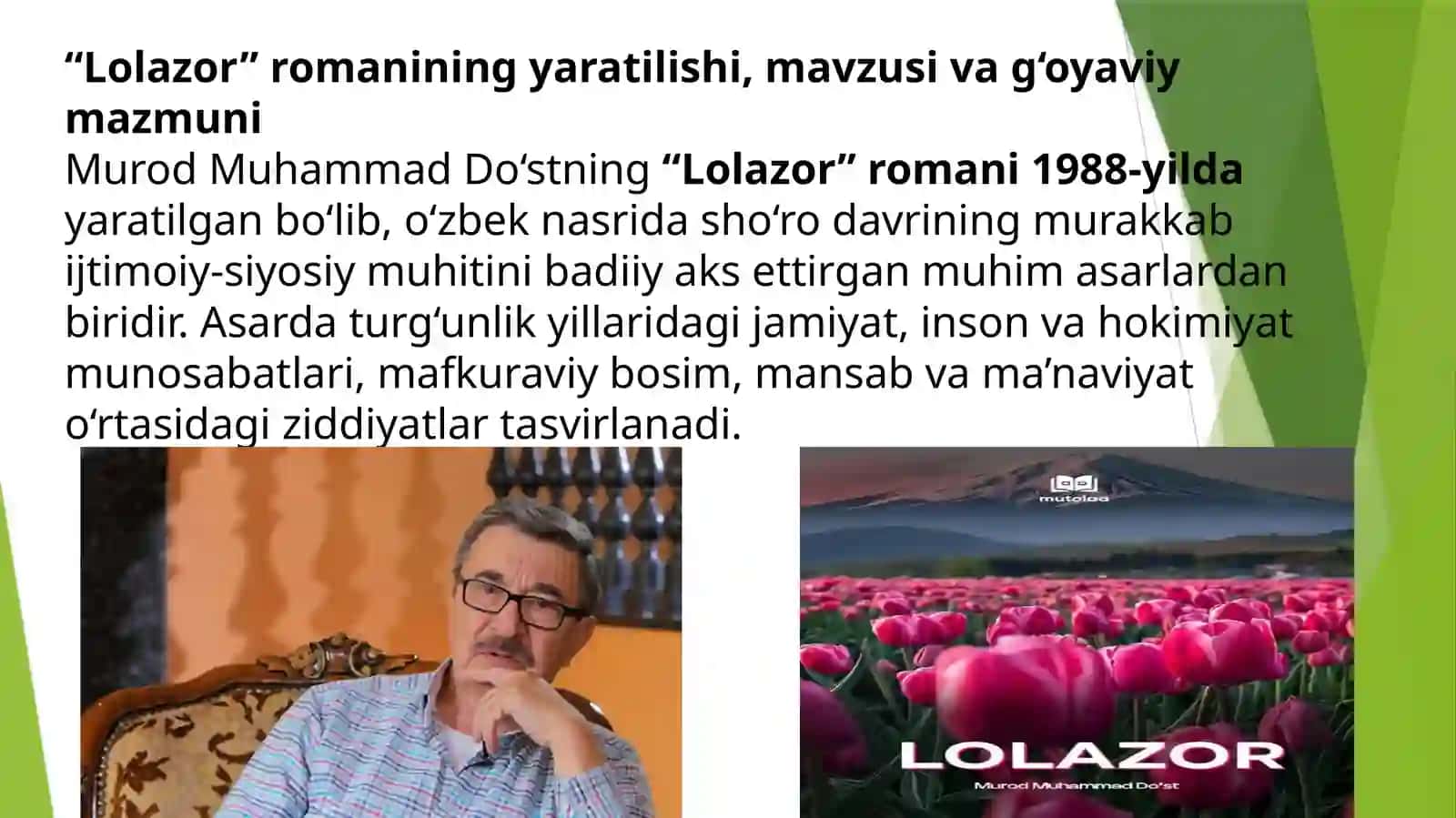 Murod Muhammad Do'stning "Lolazor" romani tahlili 3