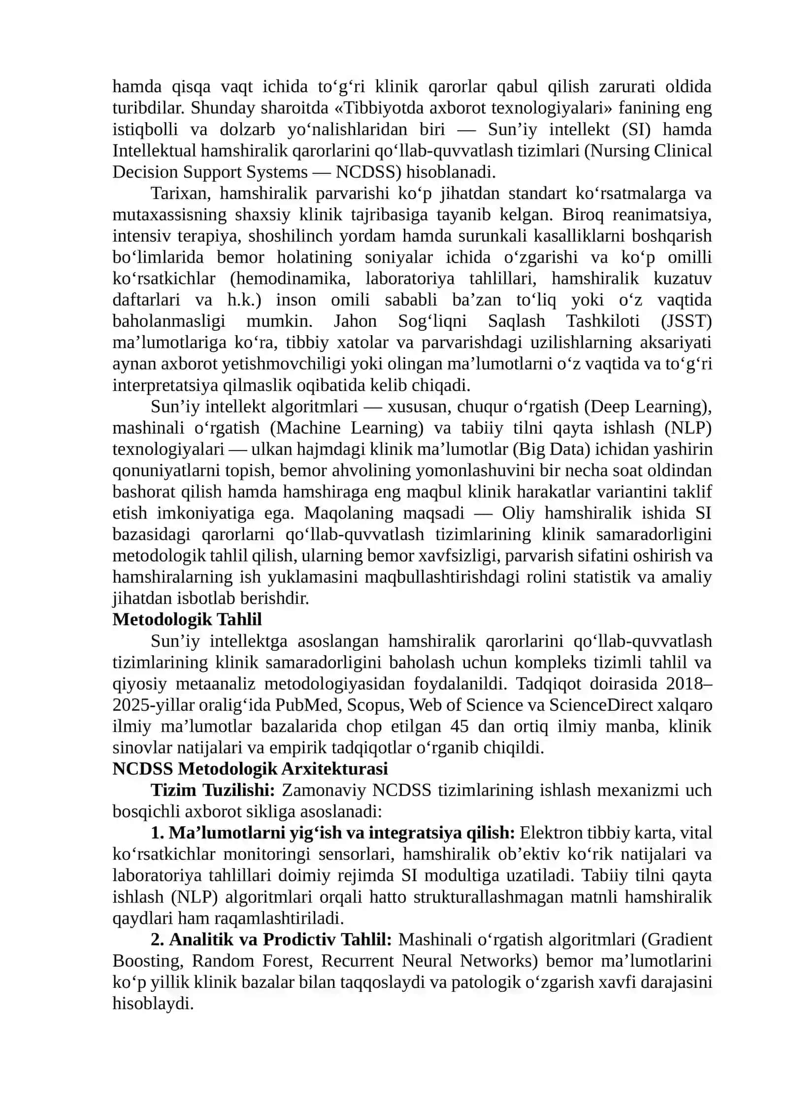 SUN’IY INTELLEKT ASOSIDA HAMSHIRALIK QARORLARINI QO‘LLAB-QUVVATLASH TIZIMLARINING KLINIK SAMARADORLIGI 3
