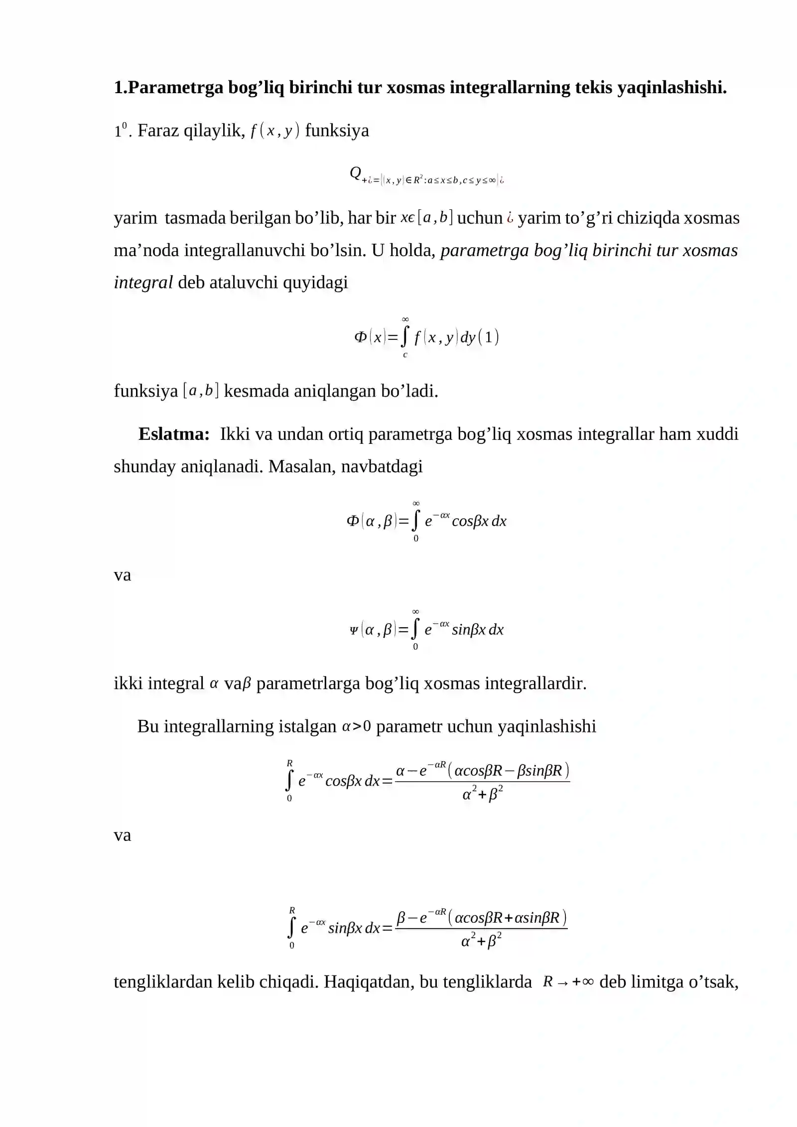 Parametrga bog’liq xosmas integrallar 3