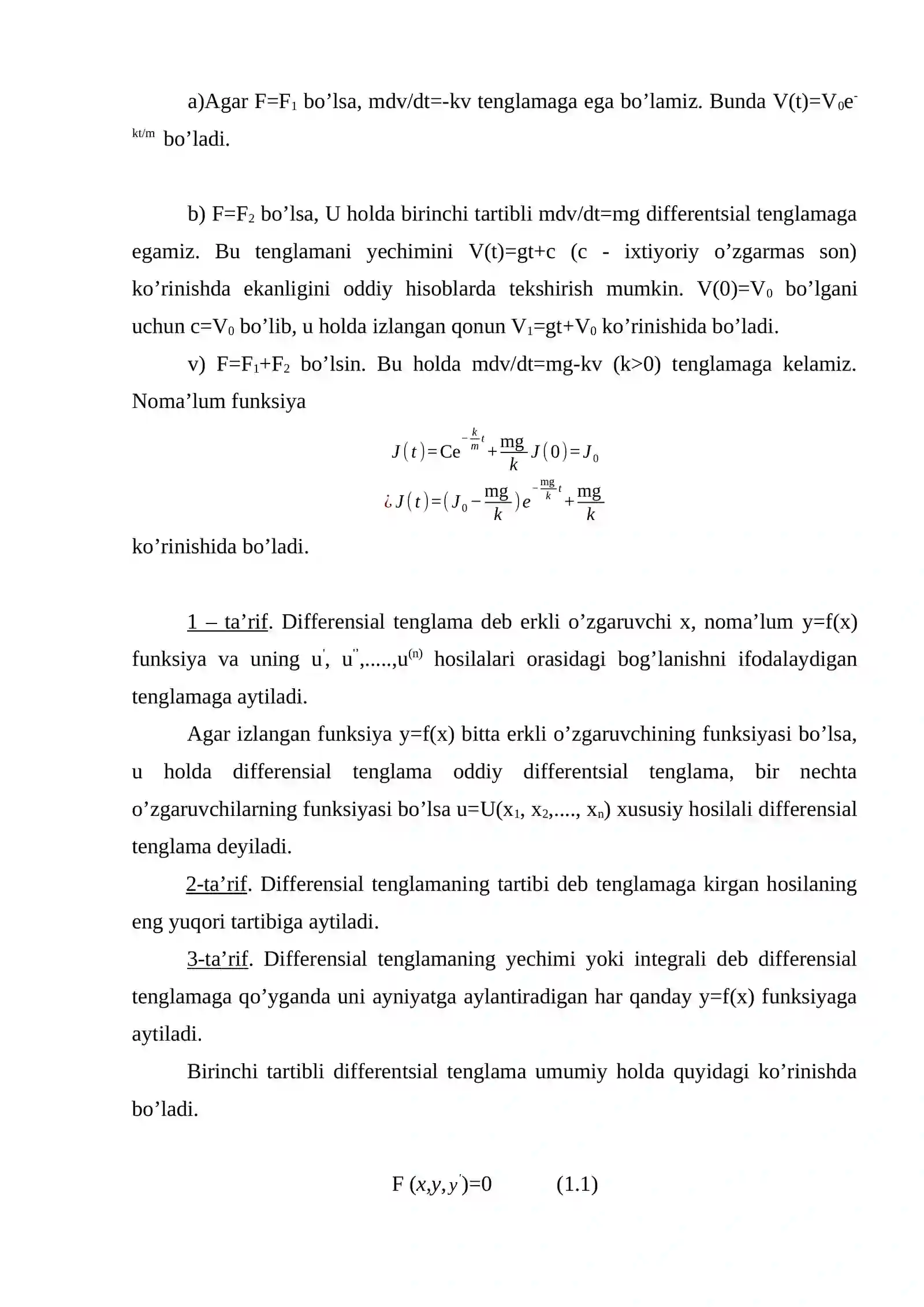 Differensial tenglamalar haqida tushuncha 3