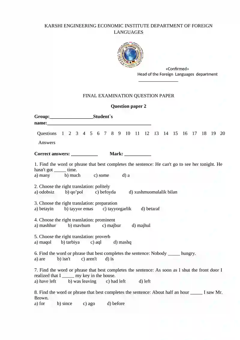 FINAL EXAMINATION QUESTION PAPER 3