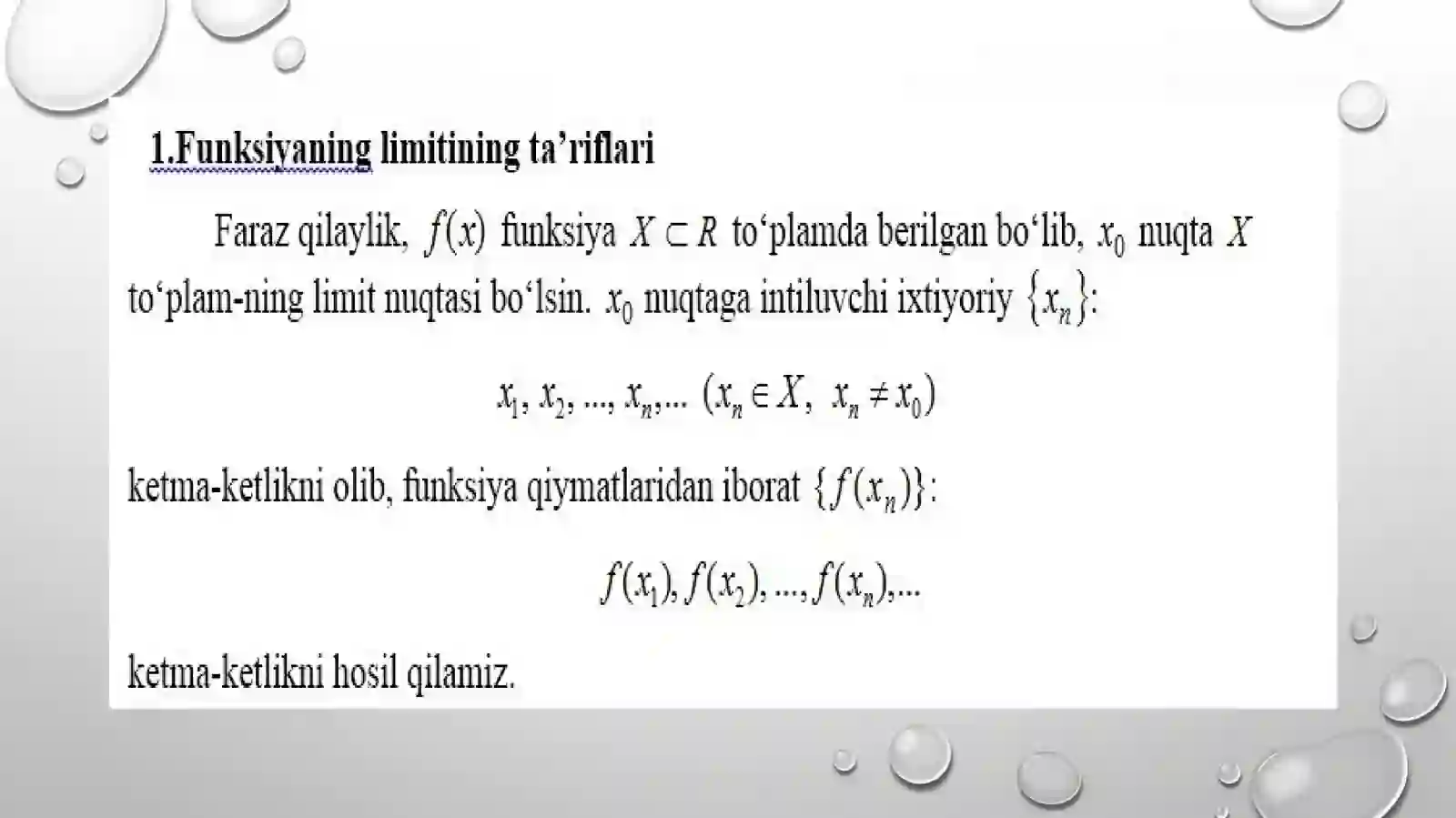 FUNKSIYANING LIMITI VA UNING XOSSALARI 3