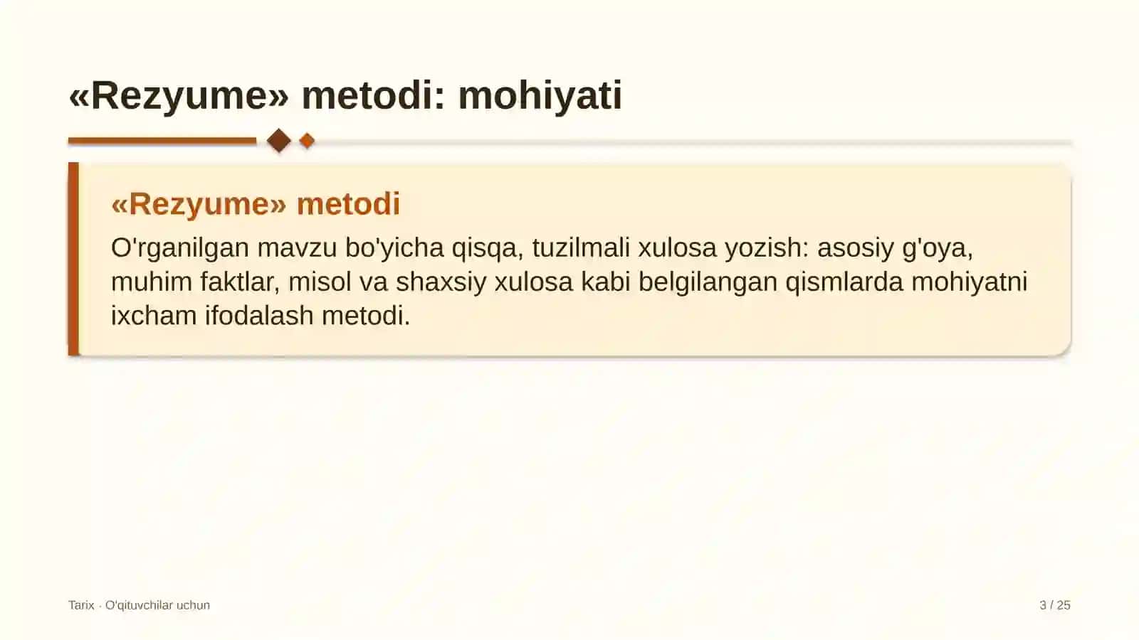 tarix darslarida rezyume metodidan foydalanish 3640 3