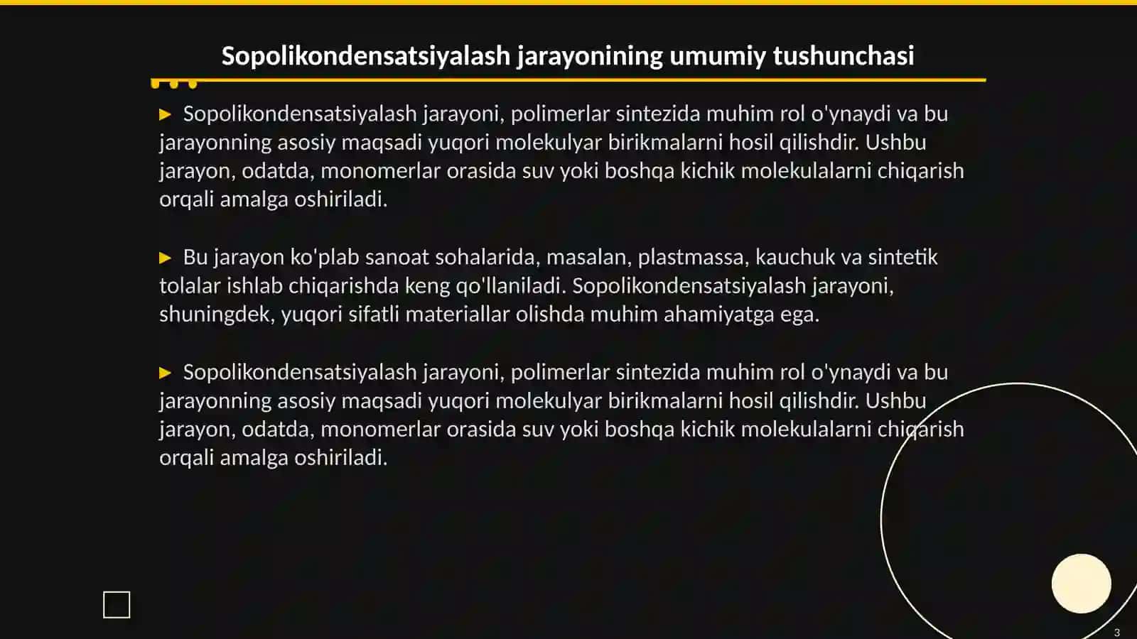 Sopolikondesatlanish reaktsiyalari: usullari, mexanizmlari va sopolikondensatlanishda katalizatorlarning roli 3