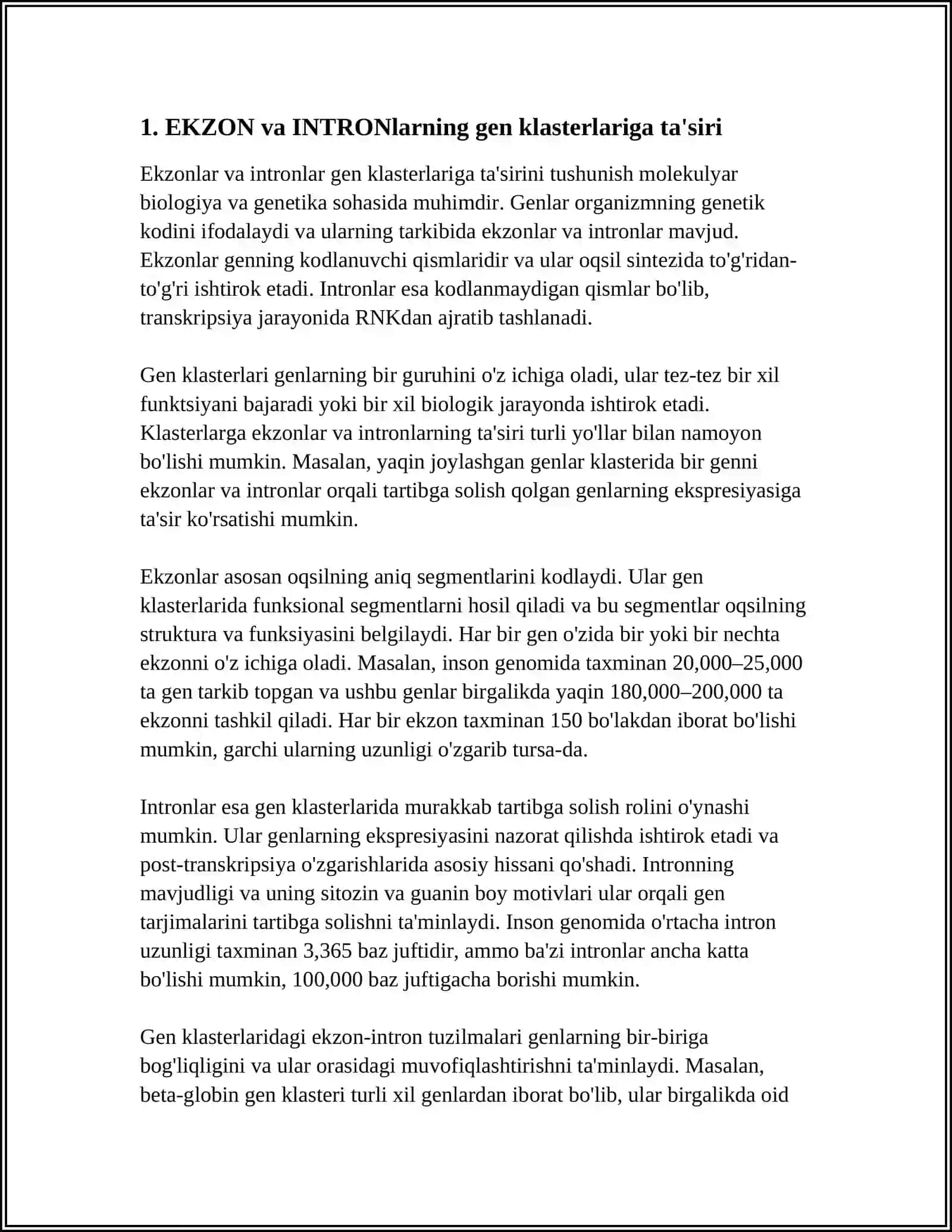 EKZON VA INTRONLAR GEN KLASTERLARI PRAMATOR TATA -BLOK SAT - BLOK ENXANSERLAR VA SAYLENSERLAR 3