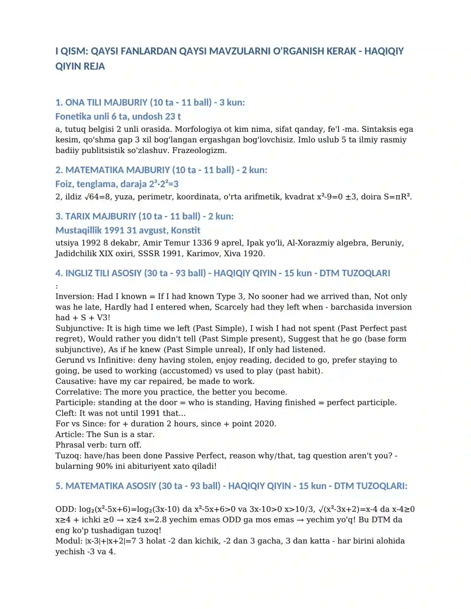 DTM 2026 TO'LIQ IMTIHON -(ASOSIY) INGLIZ TILI + MATEMATIKA +(MAJBURIY) ONA TILI + MATEMATIKA + TARIX 3