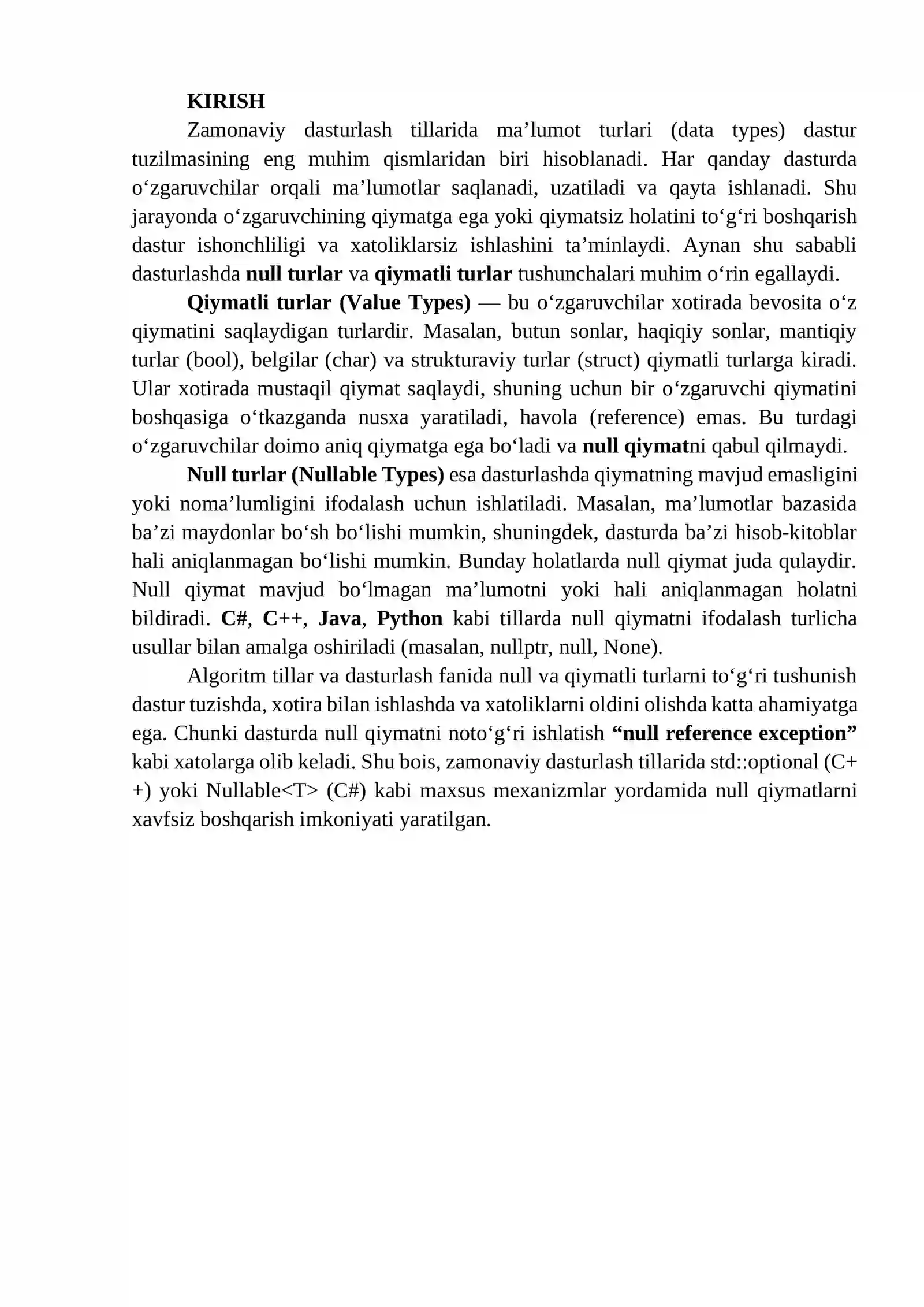 Null va qiymatli turlar 3