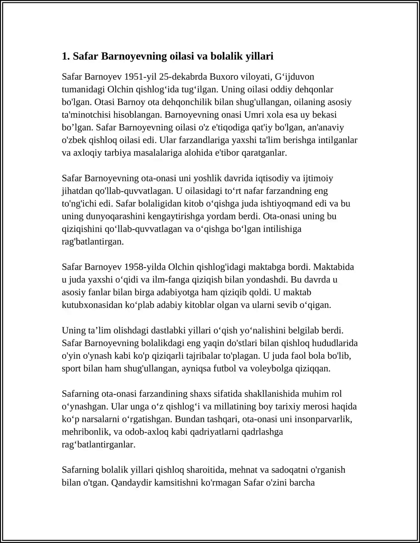 SAFAR BARNOYEV HAYOTI VA IJODI 3