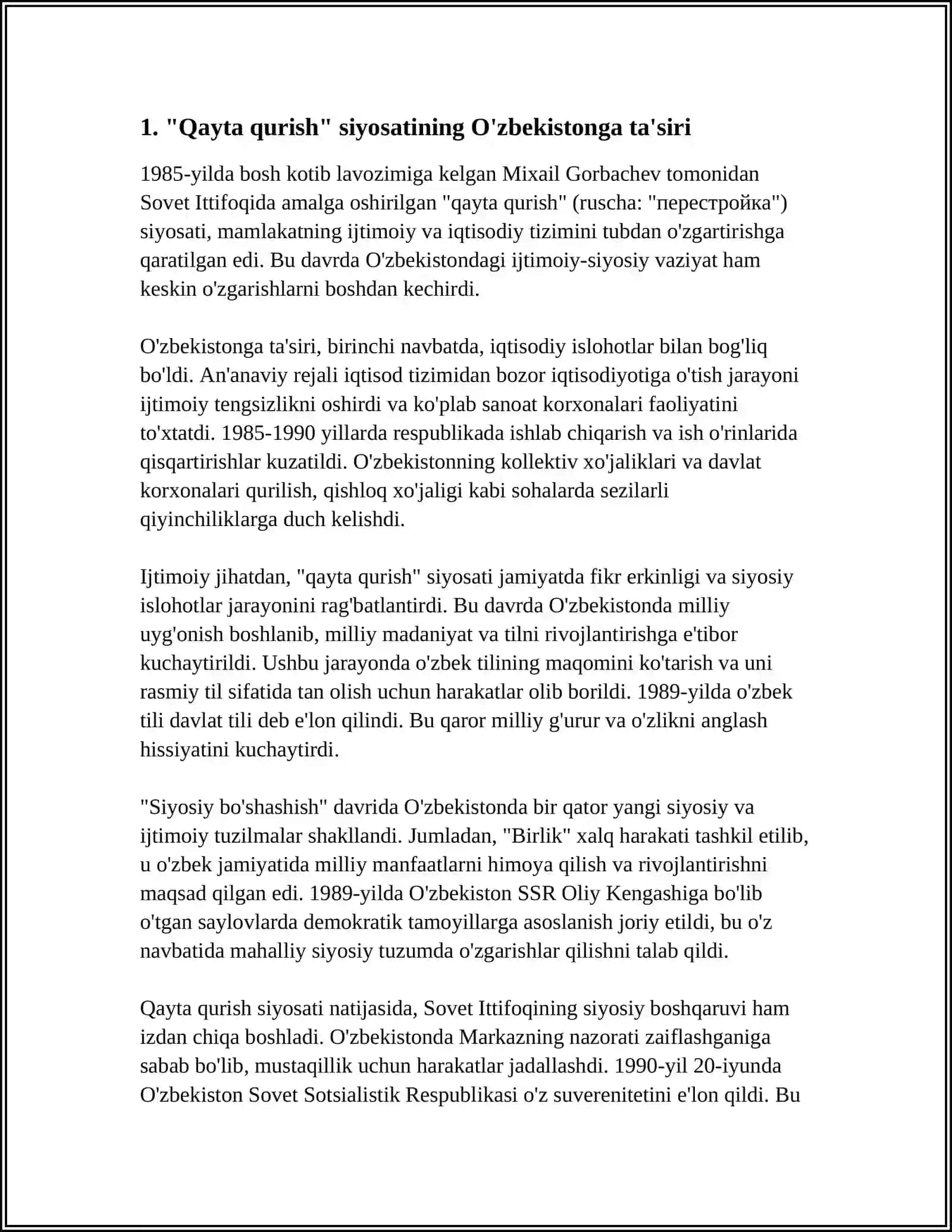 "QAYTA QURISH" YILLARIDA O'ZBEKISTONDAGI IJTIMOIY SIYOSIY VAZIYAT 3