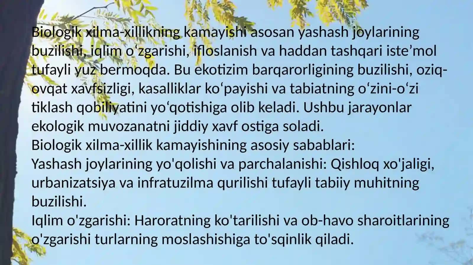 Biologik xilma xillikning kamayishi va yaylovlarning chõlga aylanishi 3