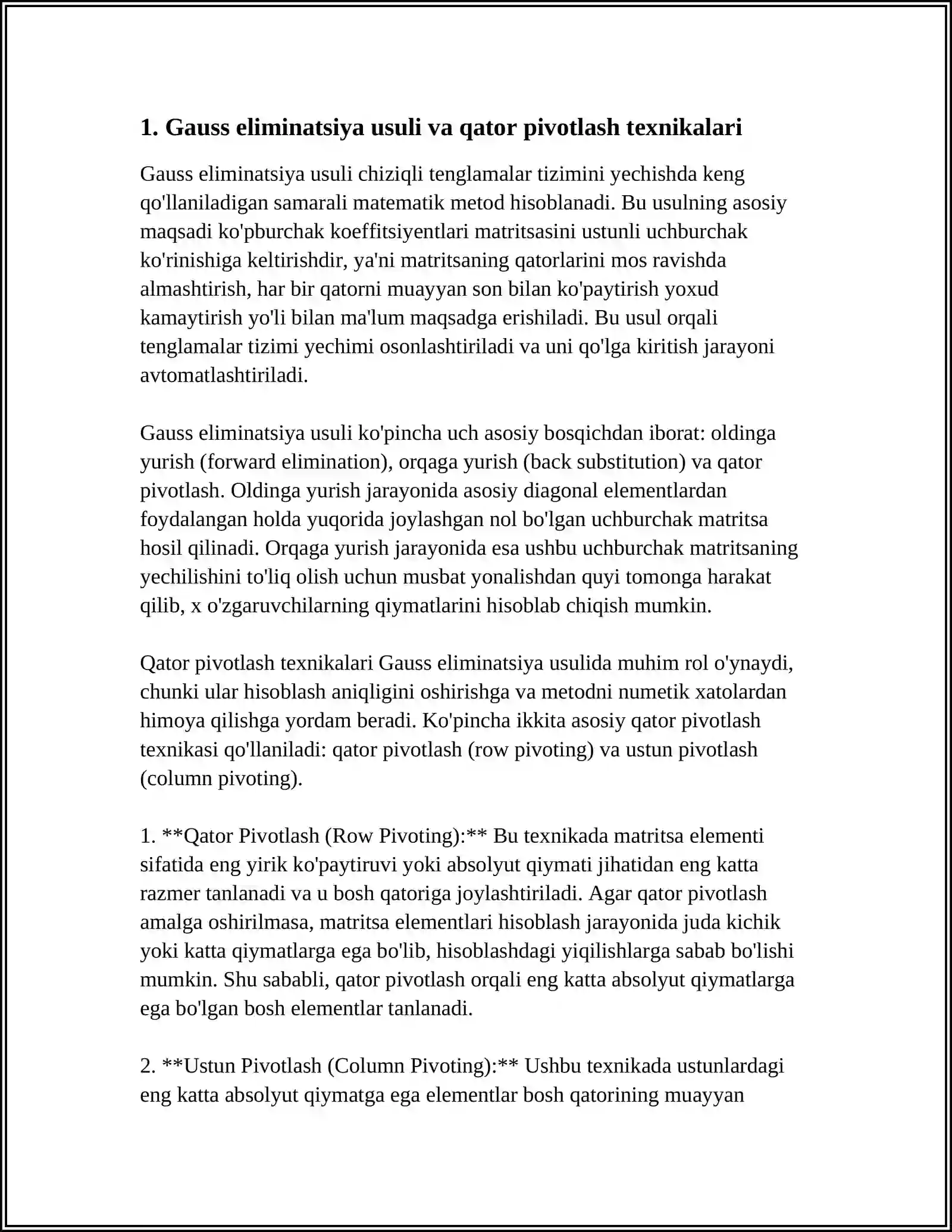 CHIZIQLI ALGEBRAIK TENGLAMALAR SISTEMASINI YECHISH USULLARI 3