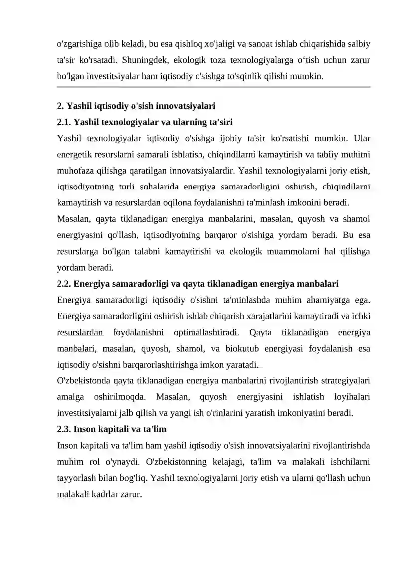 IQTISODIY O'SISHGA TO'SQINLIK QILADIGAN OMILLAR VA YASHIL IQTISODIY O'SISH INNOVATSIYALARINING IQTISODIY O'SISHGA TA'SIRI 3