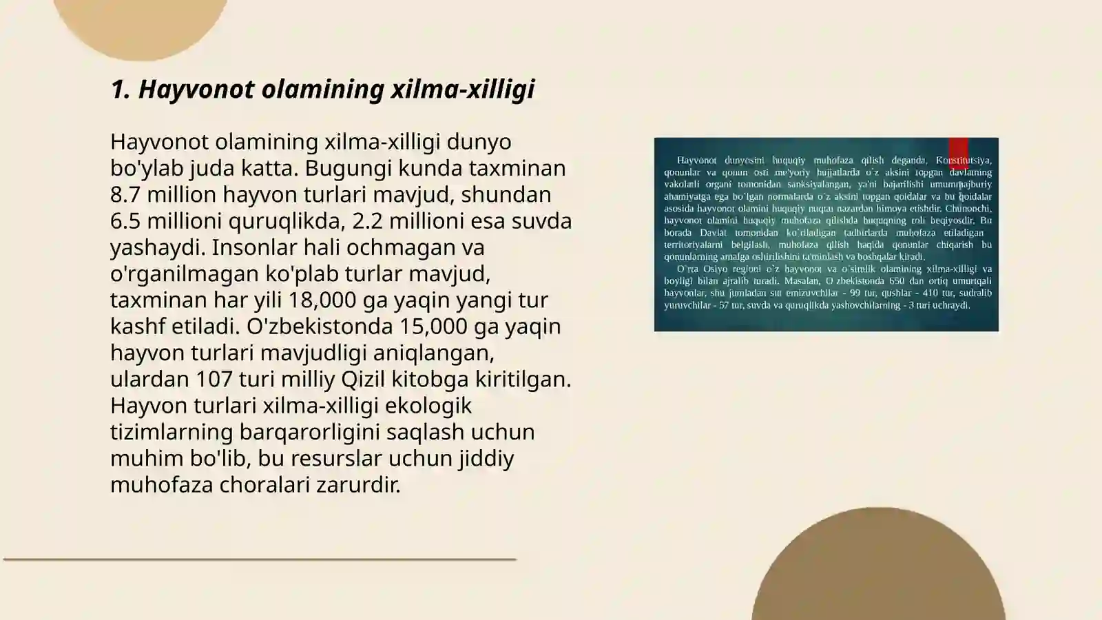 Hayvonot olamining xilma-xilligi va uning tabiatda tutgan oʻrni 3