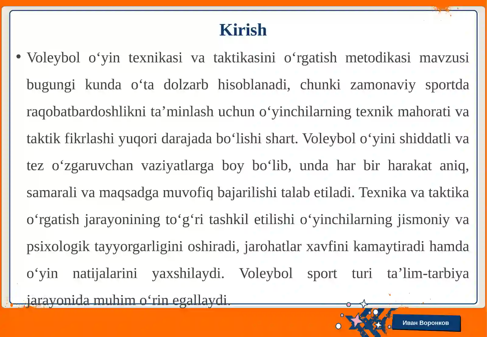 Voleybol o‘yin texnikasi va taktikasini o‘rgatish metodikasi 3