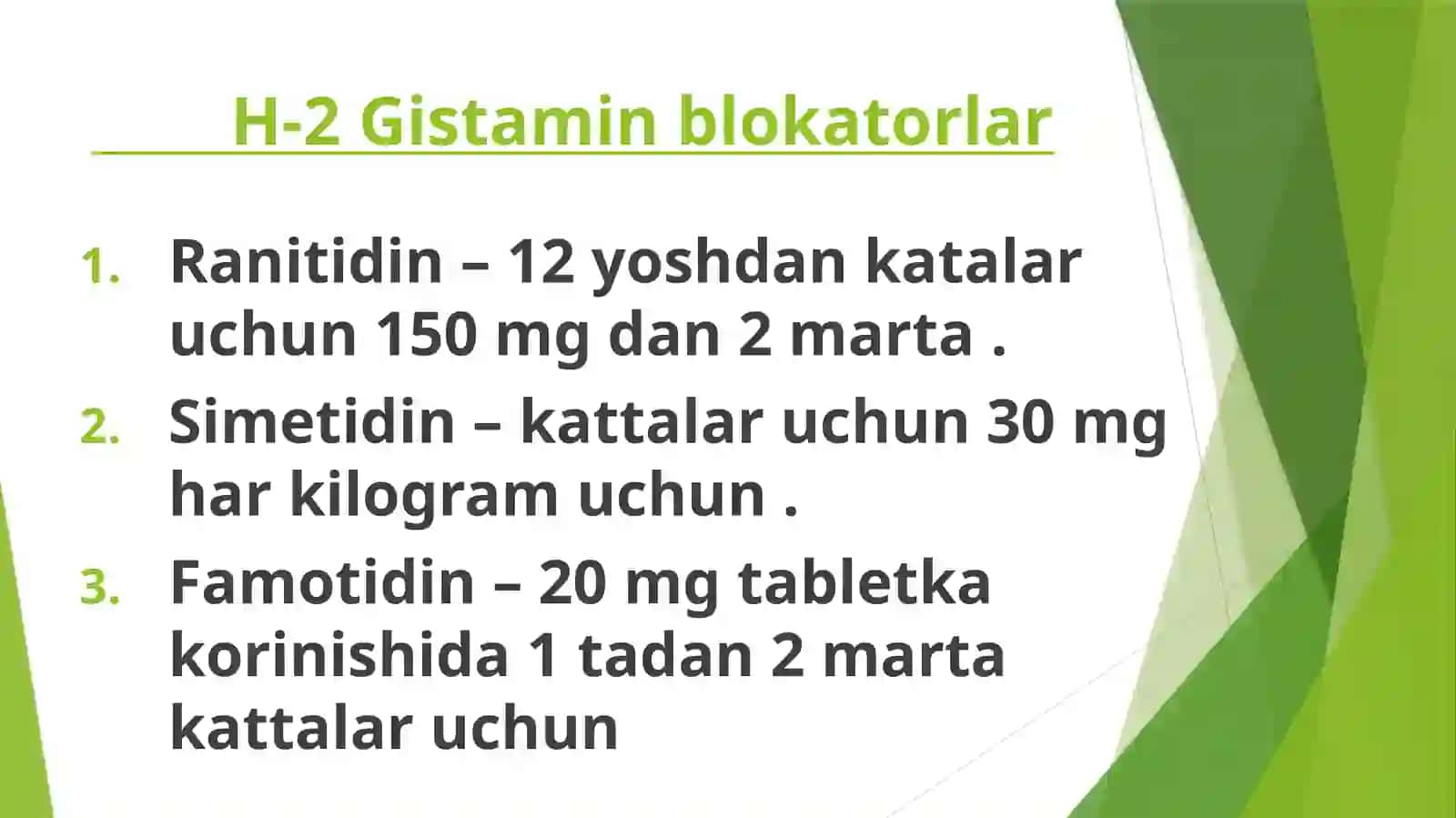 Gastroenterologiya shifokorlari uchun ishlatiladigan dorilar to'plami va dozalari 3
