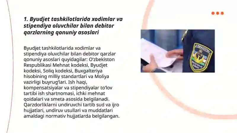 Byudjet tashkilotlarining xodimlar va stipendiya oluvchilar bilan debitor qarzlari hisobi 3
