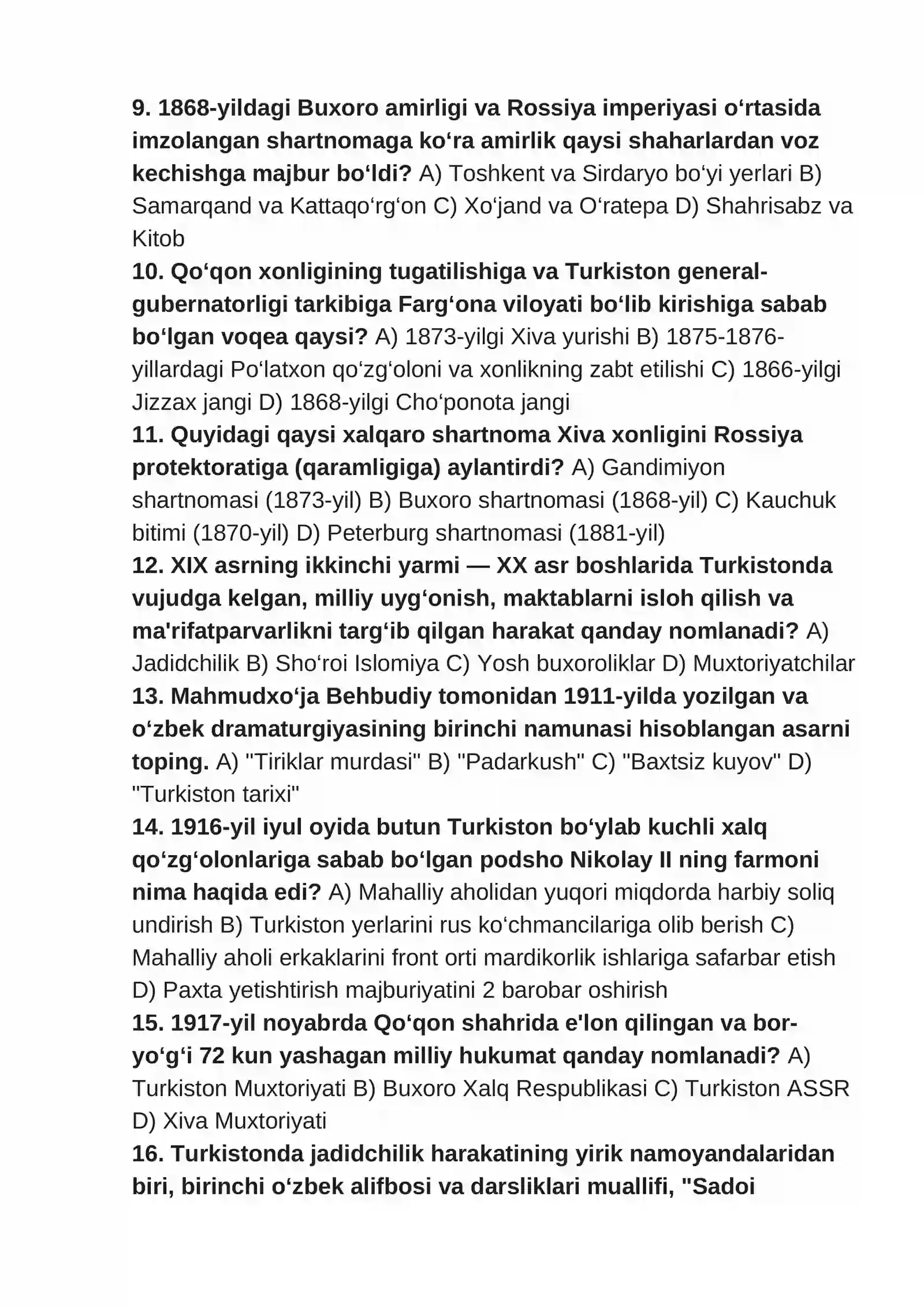 8-sinf O‘zbekiston Tarixi (DTM Standartidagi Testlar) 3
