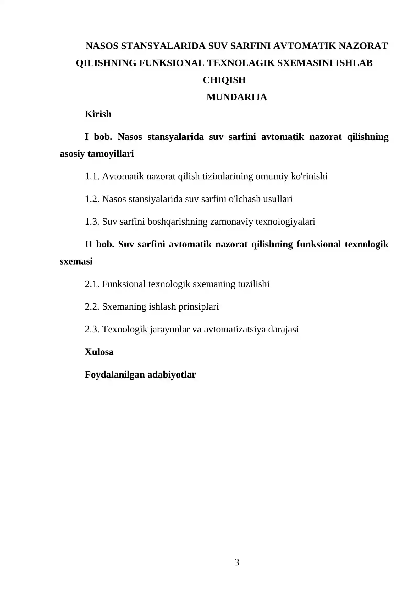 AFTOMATIK TIZIMLARNI LOYIHALASH FANIDAN TAYYORLAGAN KURS ISHI 3