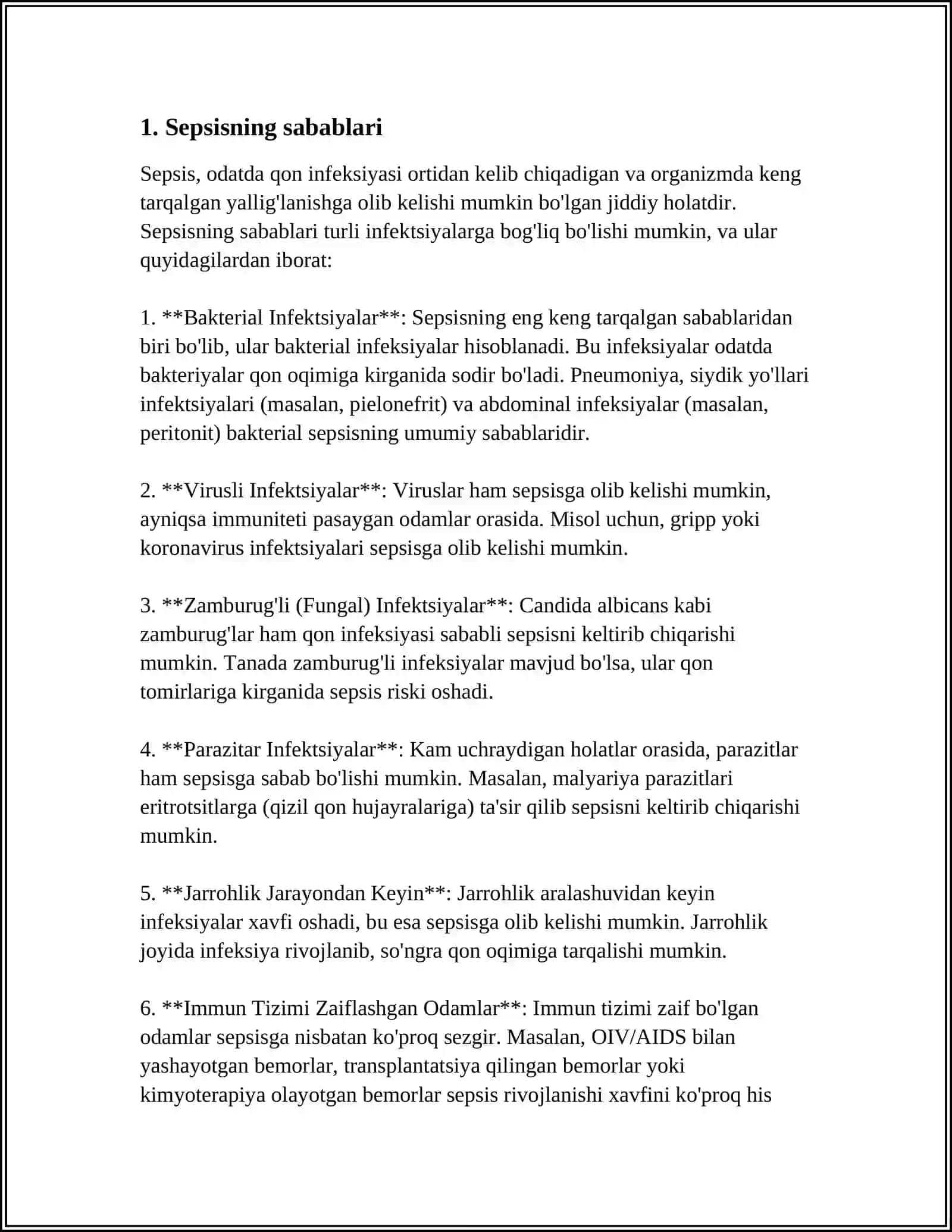 SEPSIS VA UNING TURLARI 3