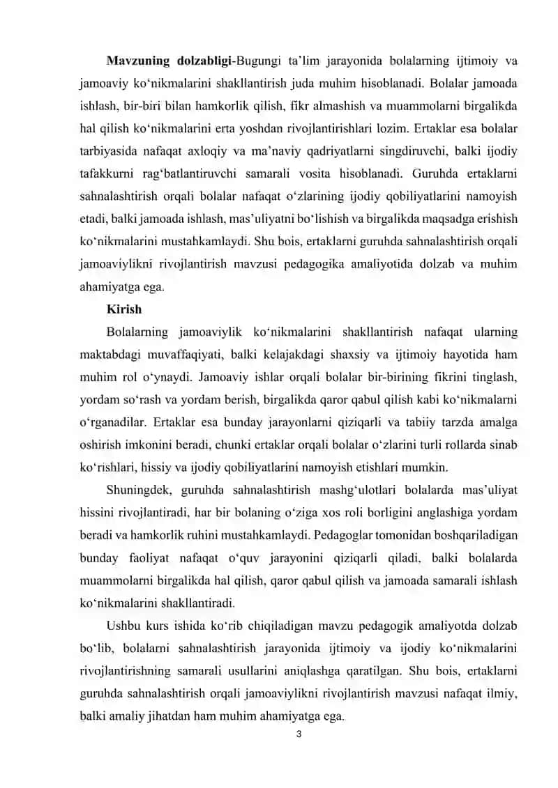 Ertaklarni guruhda sahnalashtirish orqali jamoaviylikni rivojlantirish. 3