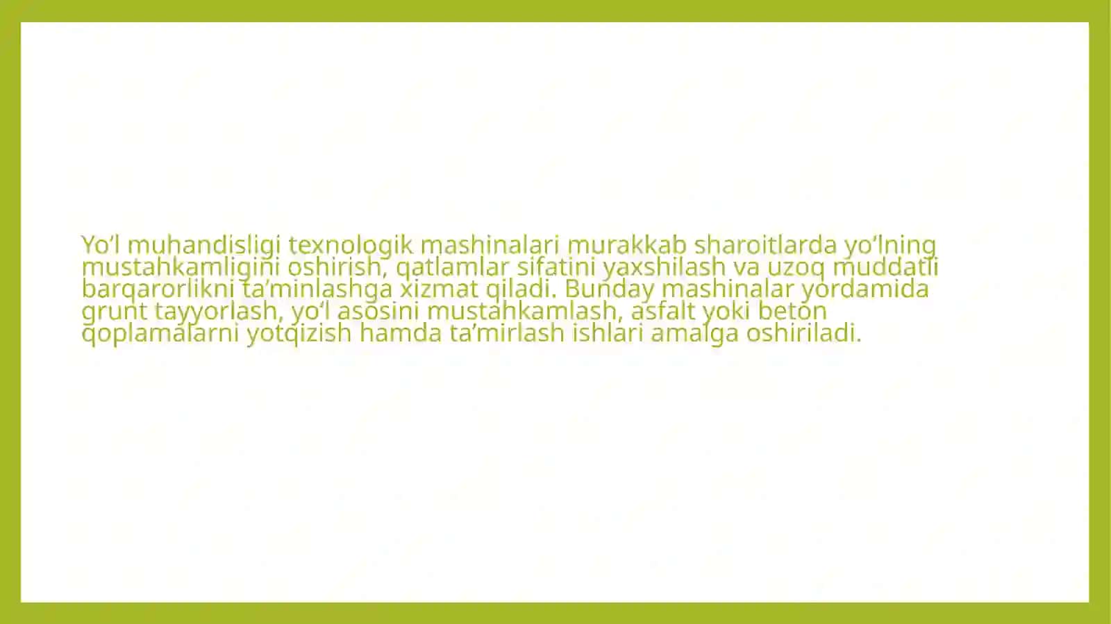 Murakkab sharoitlarda avtomobil yo‘llarining barqarorligini ta’minlashda yo‘l muhandisligi texnologik mashinalari va jihozlari foydalanish 3