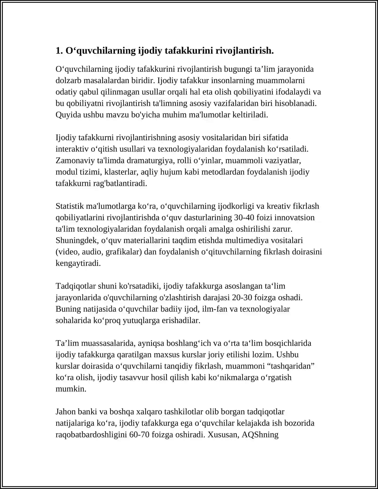 OʻQUVCHILARNI IJODKORLIK QOBILIYATLARINI RIVOJLANTIRISH ORQALI KASB HUNARGA YOʻNALTIRISH 3