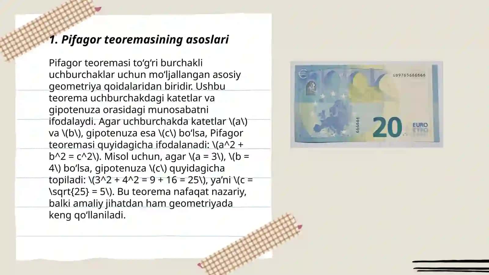 Pifagor teoremasi va uni ta'mirlash va dizayn loyihasidagi ahamiyati 3