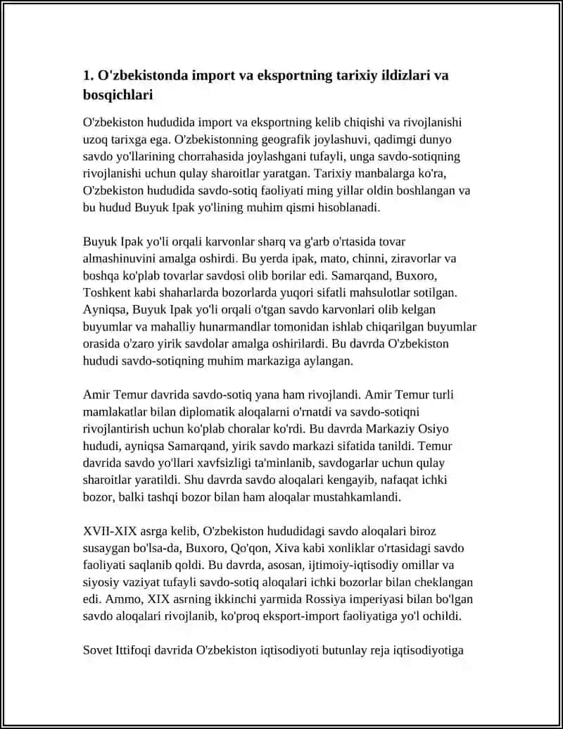 O'ZBEKISTONDA IMPORT VA EKSPORTNING VUJUDGA KELISHI 3