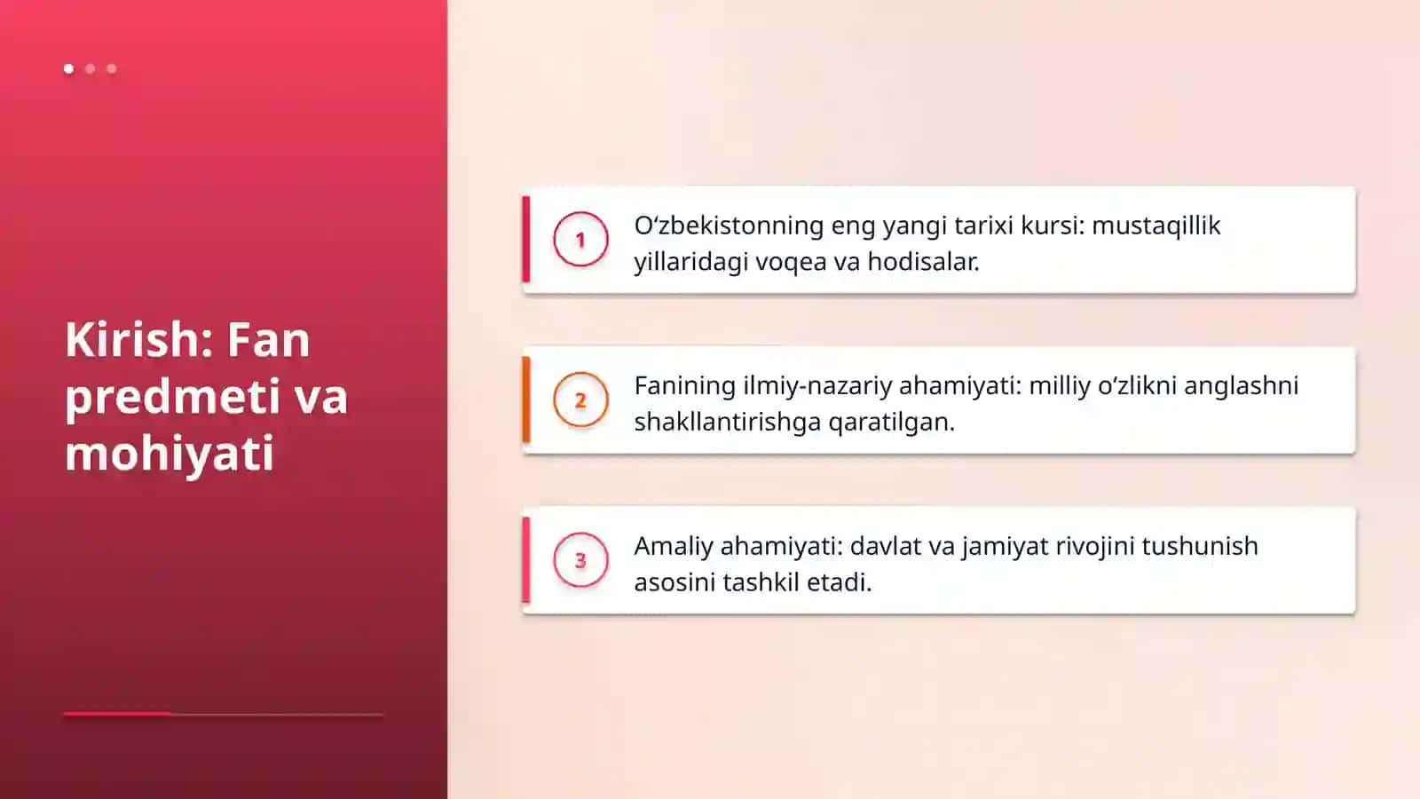 O‘zbekistonning eng yangi tarixi o‘quv fanining predmeti maqsadi va vazifalari nazariy metodologik tamoillar 3