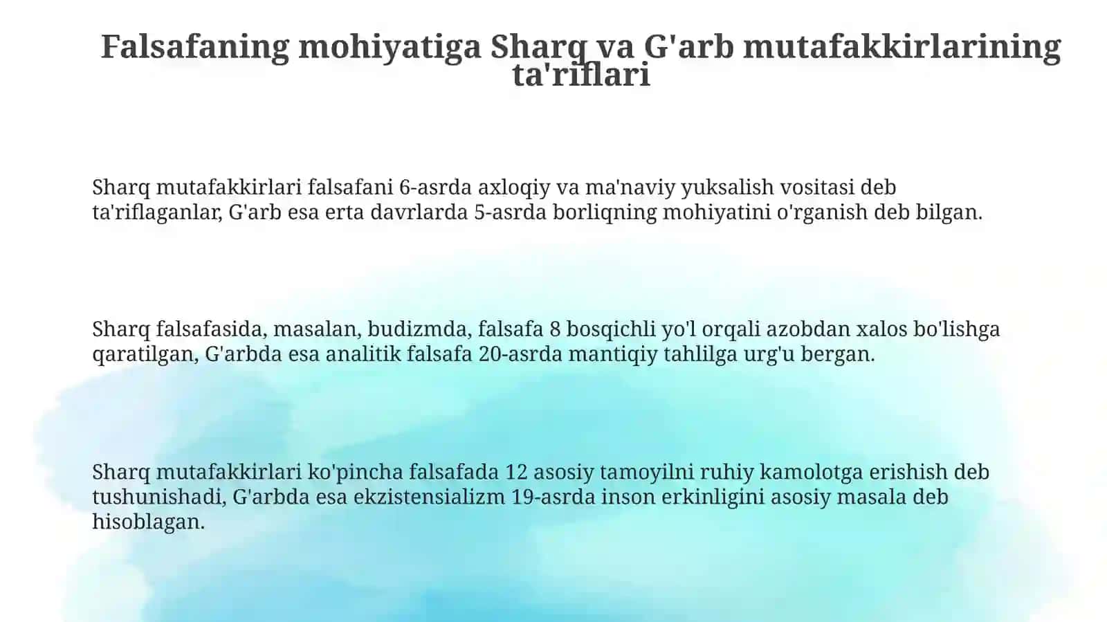 Falsafaning mohiyatiga oid Sharq va Gʻarb mutafakkirlari taʼriflariga tasniflash 3