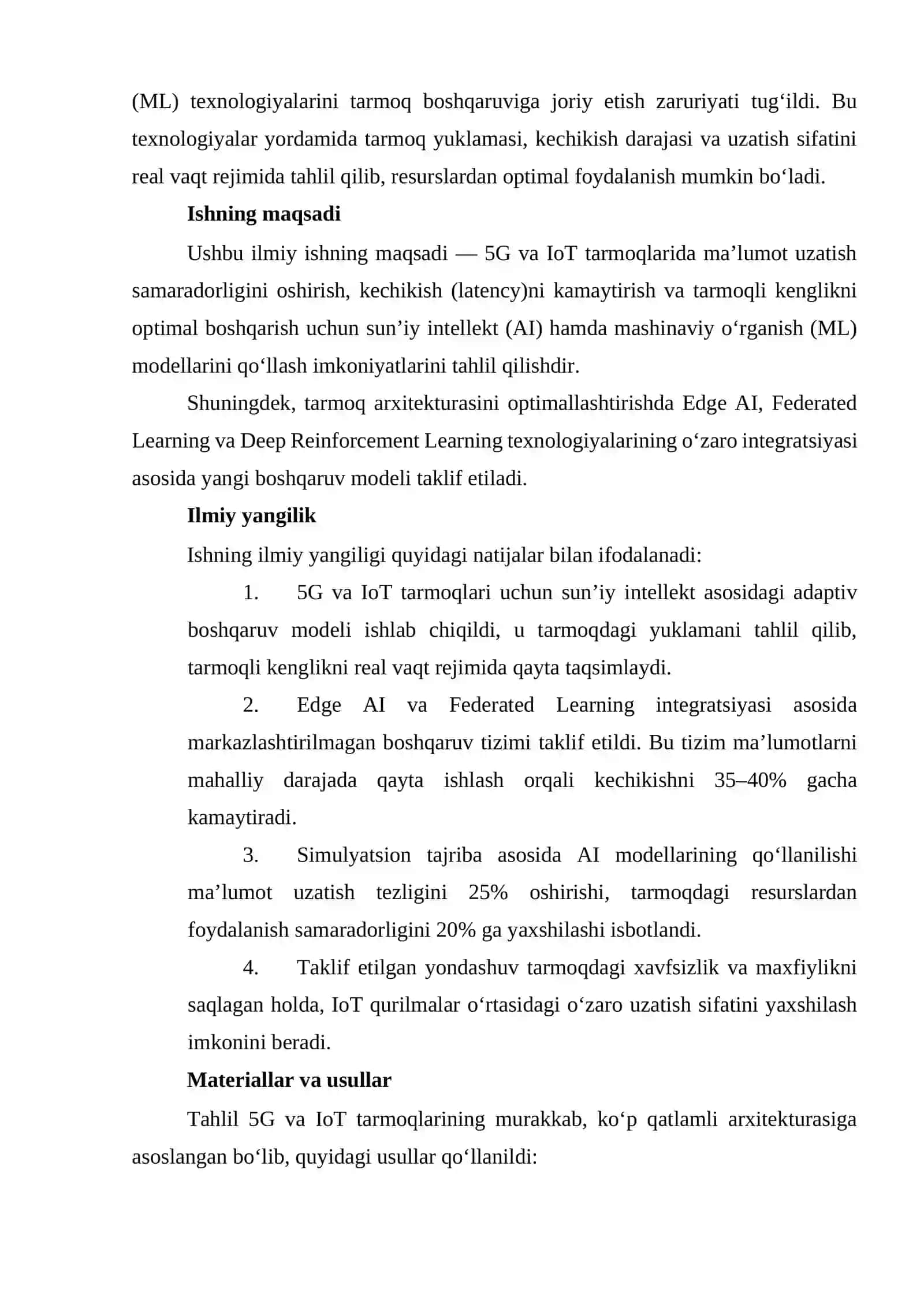 5G va IoT tarmoqlarida ma’lumot uzatish samaradorligini oshirish uchun sun’iy intellekt asosidagi tahlil usullari 3