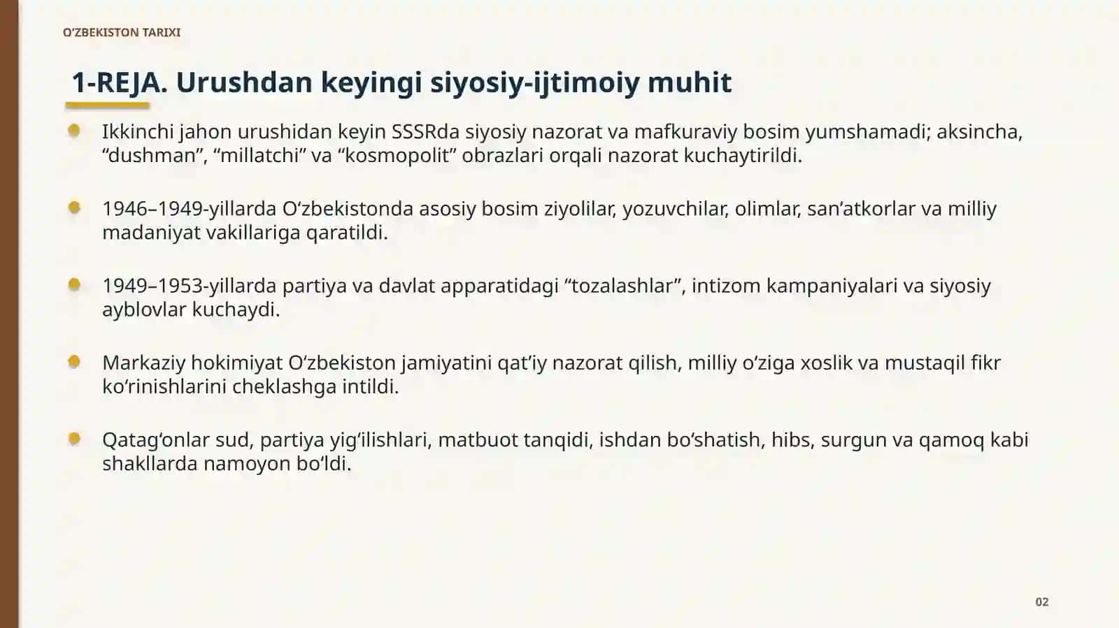 Qatag‘onlarning O‘zbekistongasiy ta’siri (O‘zbekiston tarixi fanidan) 3