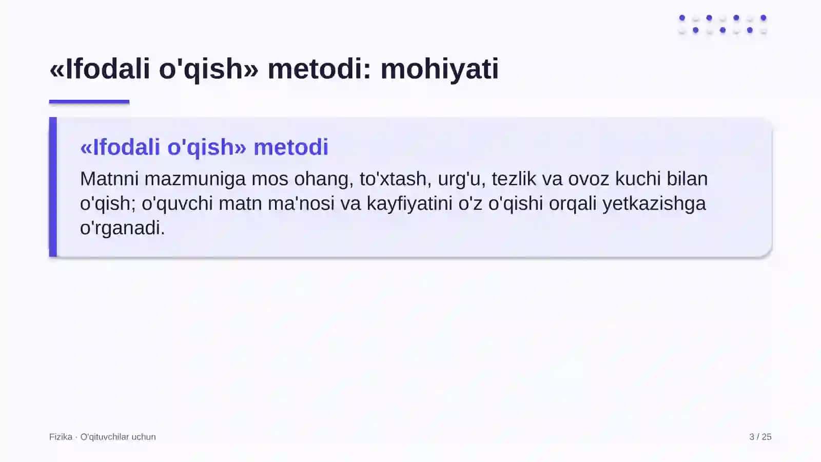 fizika darslarida ifodali o'qish metodidan foydalanish 5781 3