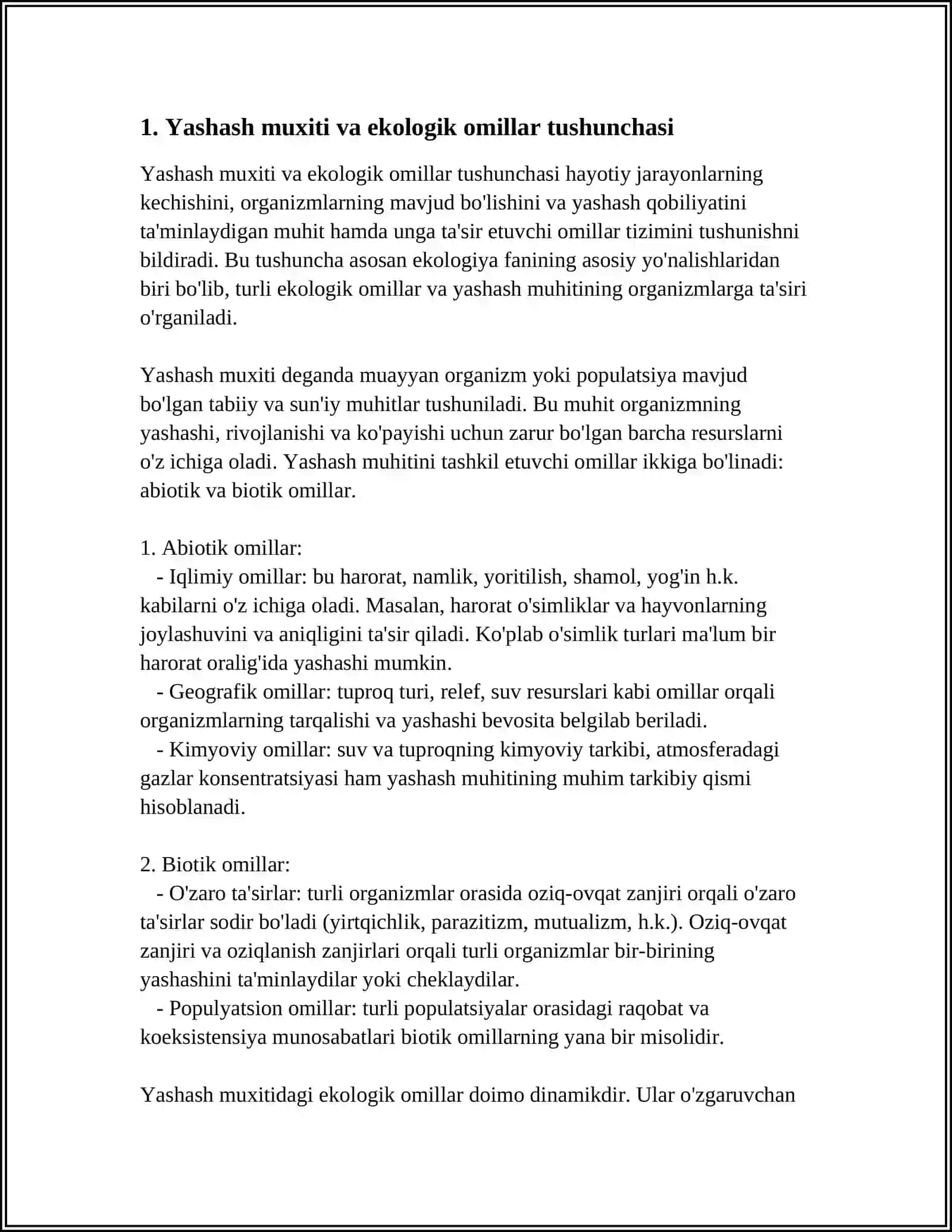 YASHASH MUXITI. EKOLOGIK OMILLARNING OʻSIMLIKLAR HAYOTIDAGI AHAMIYATI 3
