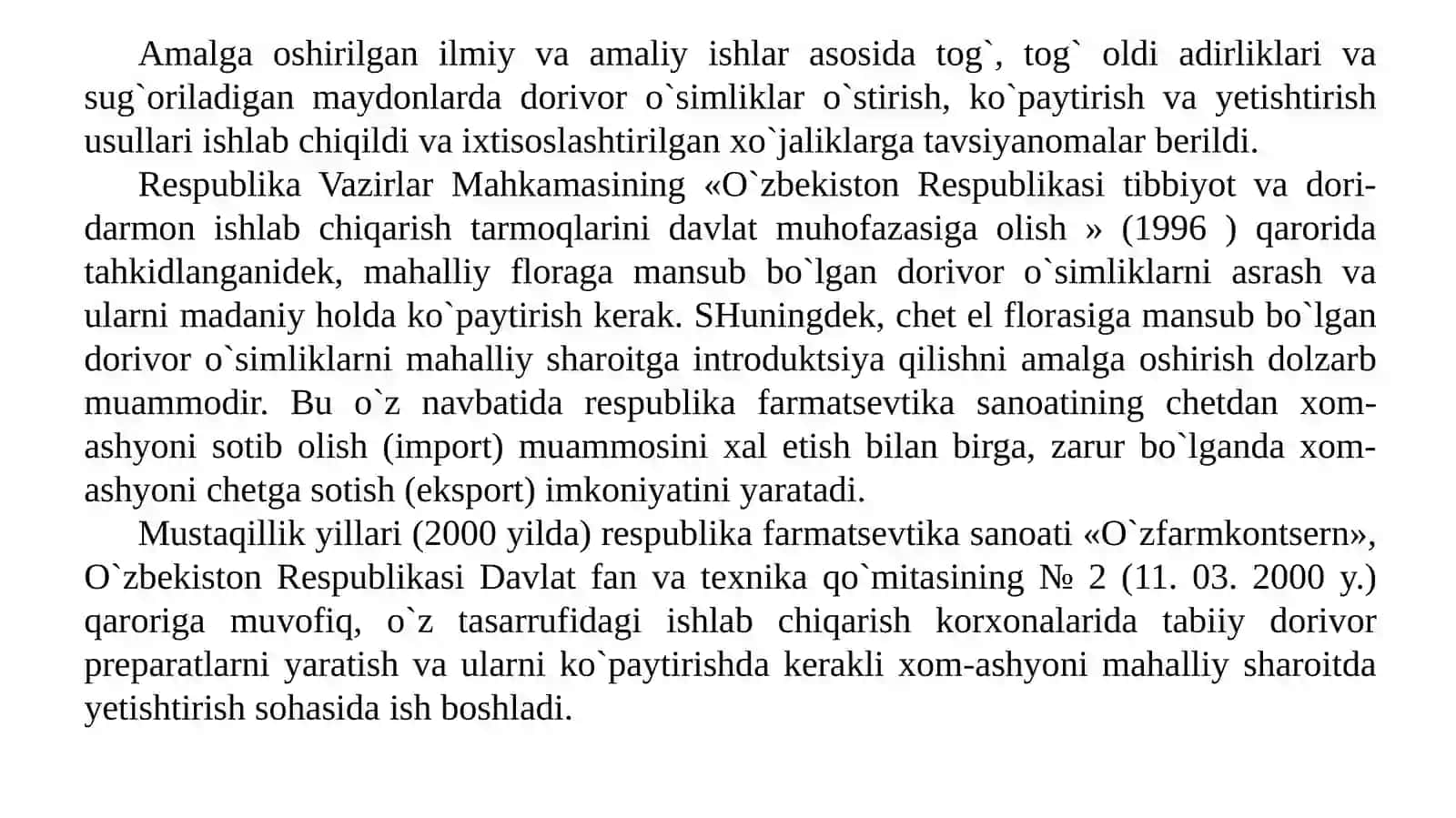 O`zbekistonda rasmiy tibbiyotni tabiiylashtirish va dorivor o`simlikshunoslikni rivojlantirishning iqtisodiy ahamiyati 3