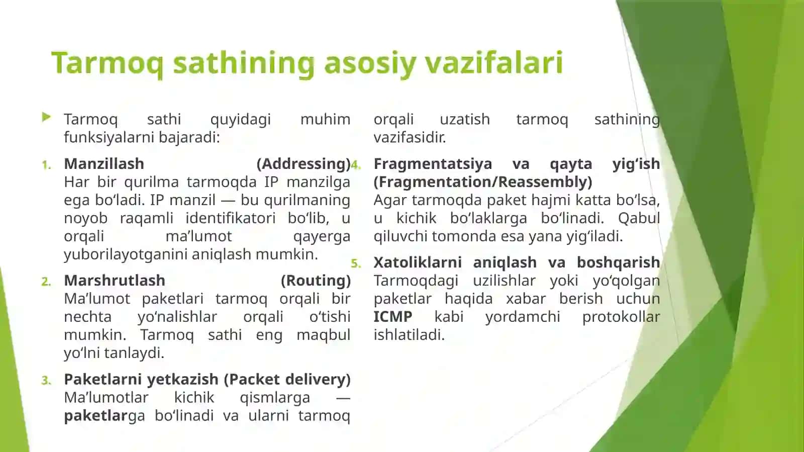 Tarmoq sathining asosiy protokoli va IP marshrutlash 3