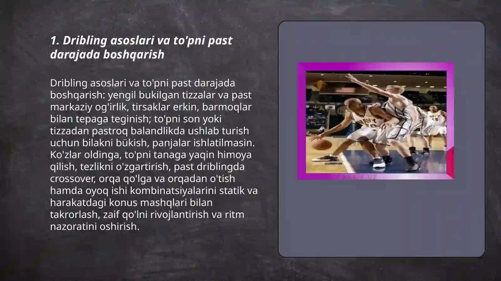 Basketbol o'yinida harakatlanish va to'pni boshqarishning texnik usullari 3