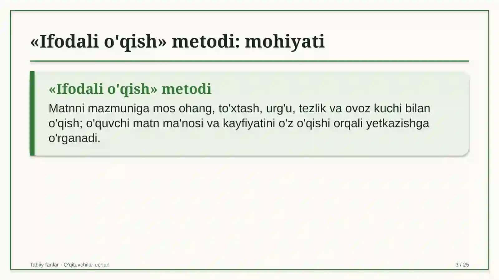 tabiiy fanlar darslarida ifodali o'qish metodidan foydalanish 7514 3