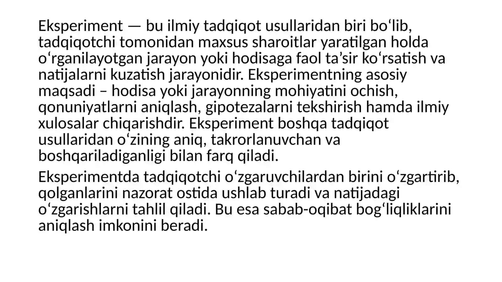 Eksperiment tushunchasi, bosqichlari va uni rejalashtirish 3