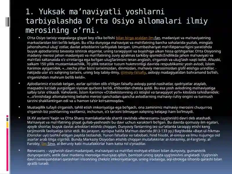 Yuksak ma’naviyatli yoshlarni tarbiyalashda O‘rta Osiyo allomalari ilmiy merosi 3