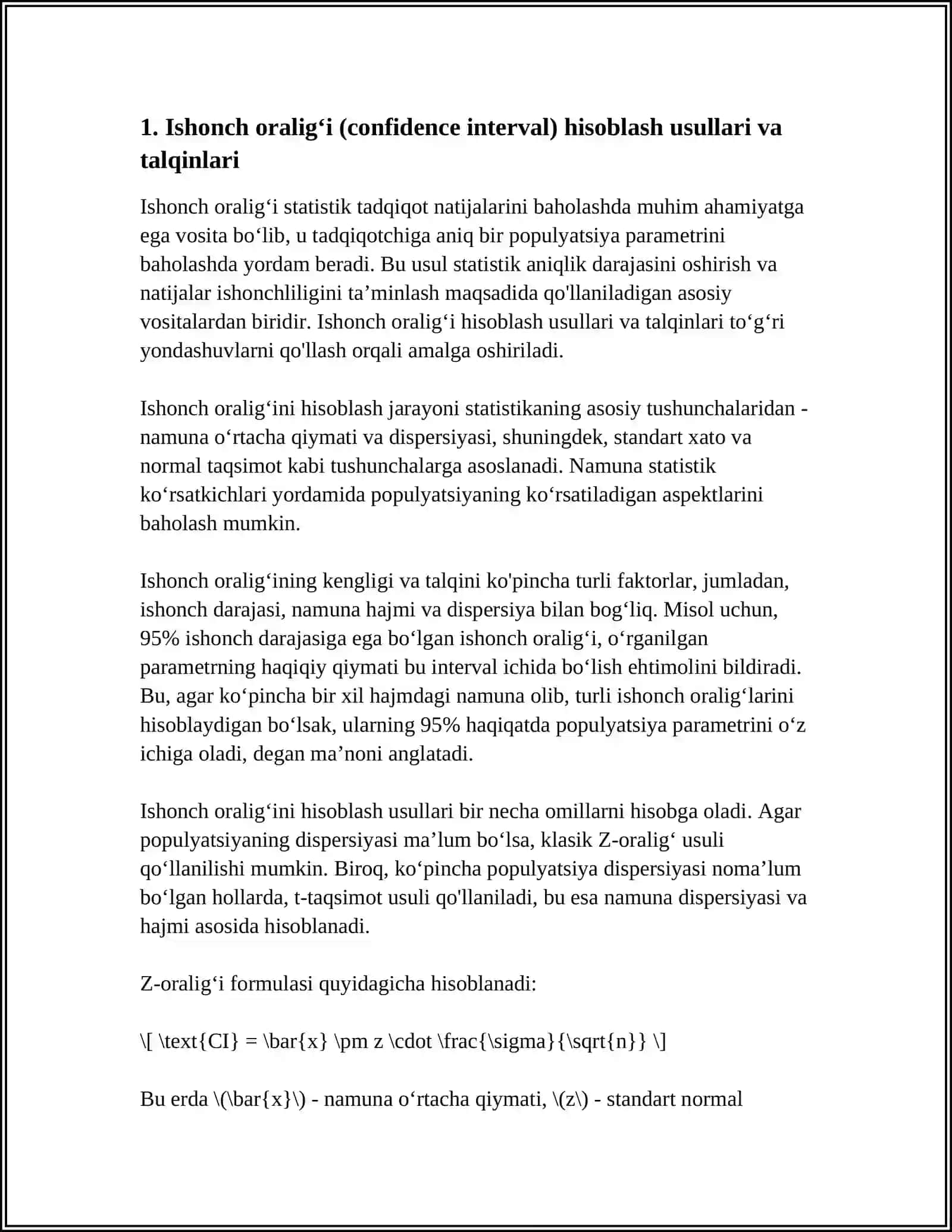 STATISTIK TADQIQOT NATIJALARINING ISHONCHLIK DARAJASINI BAHOLASH 3
